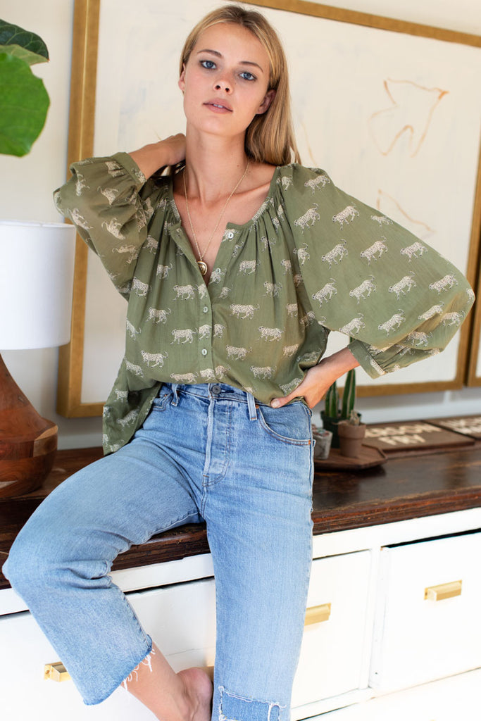 Frances Blouse - Olive Cheetah - Emerson Fry