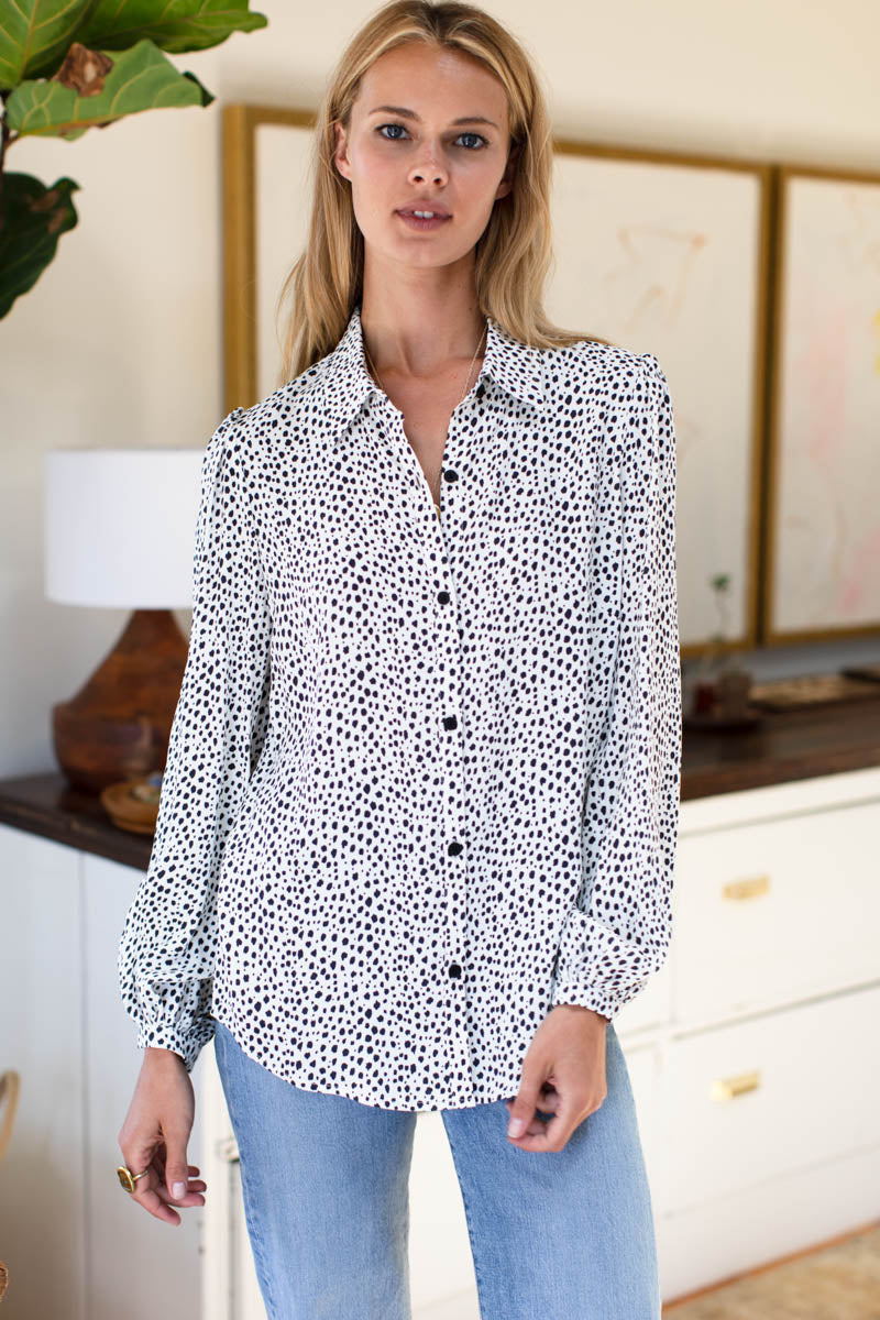 Frankie Blouse - Black + White Cheetah