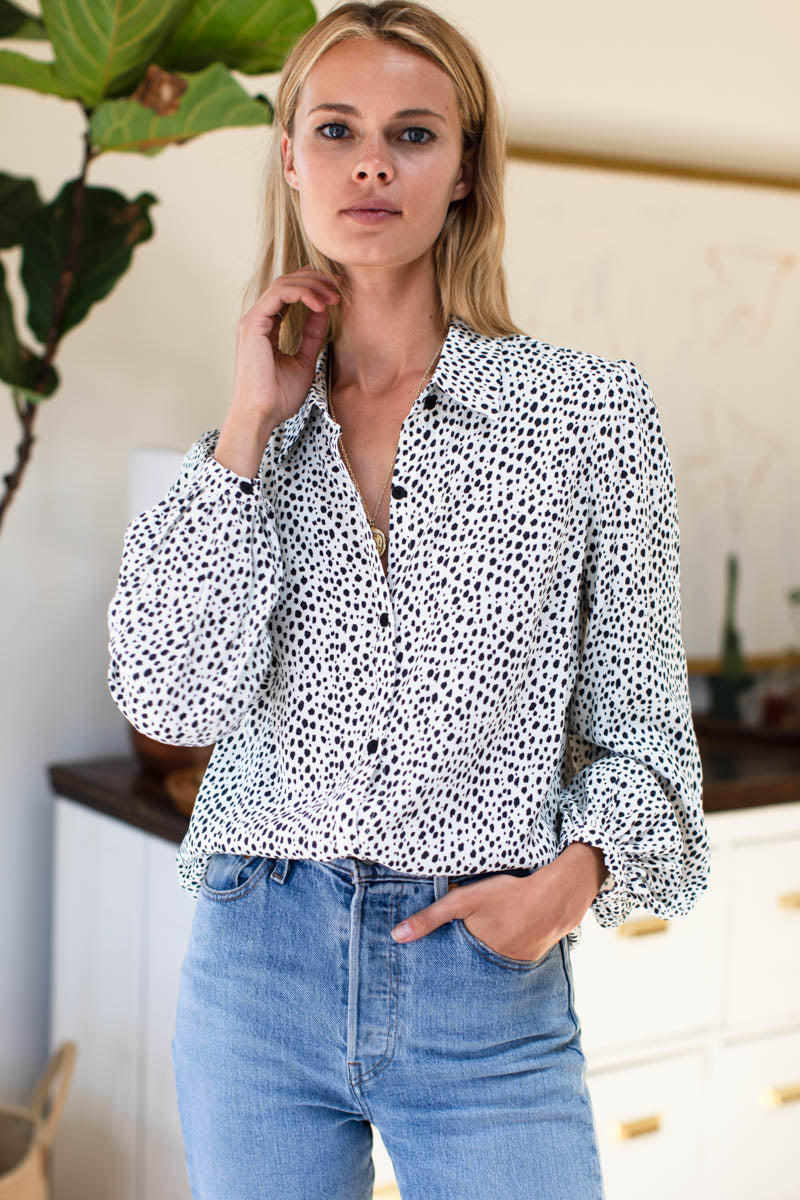 Frankie Blouse - Black + White Cheetah