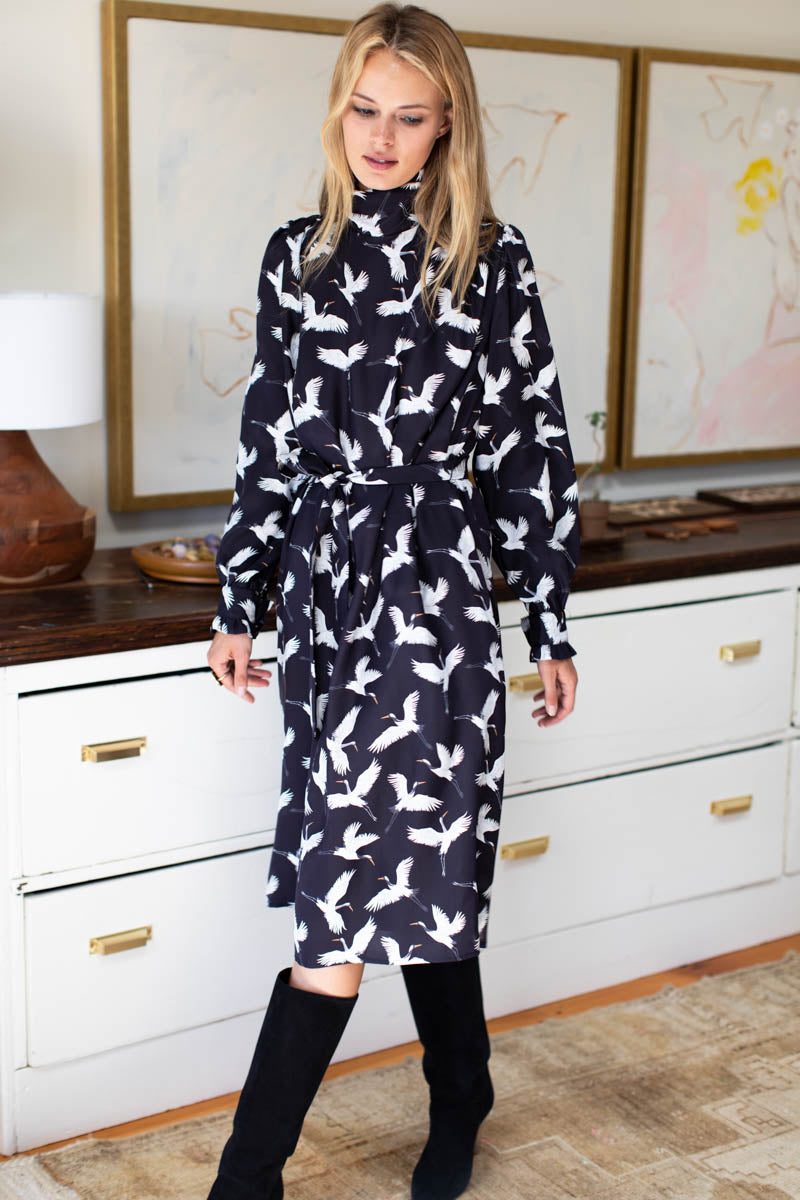 Frederique Shirtdress - Black Silk Crane