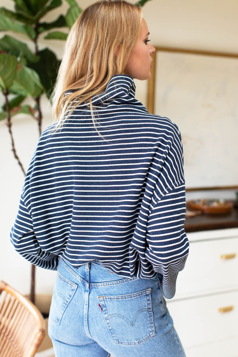 FW23 Funnel Neck Top - Navy Stripe