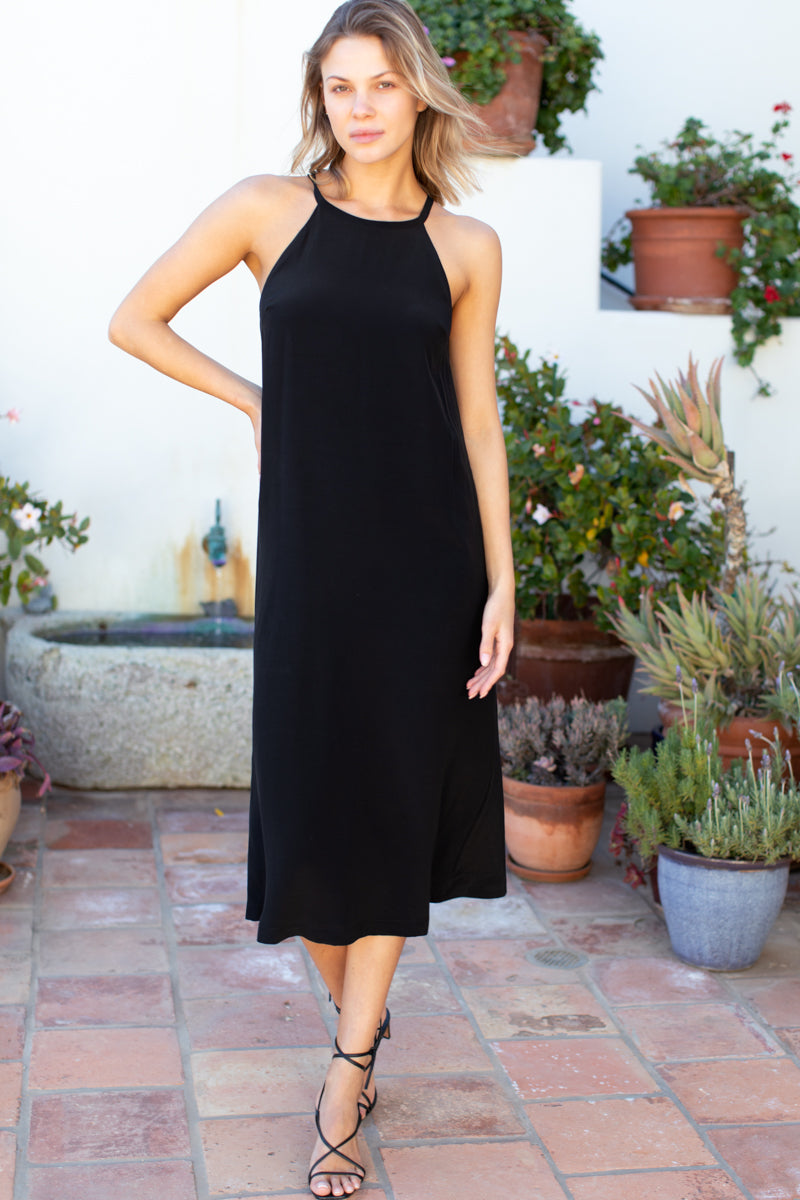 High Neck Midi Dress - Black