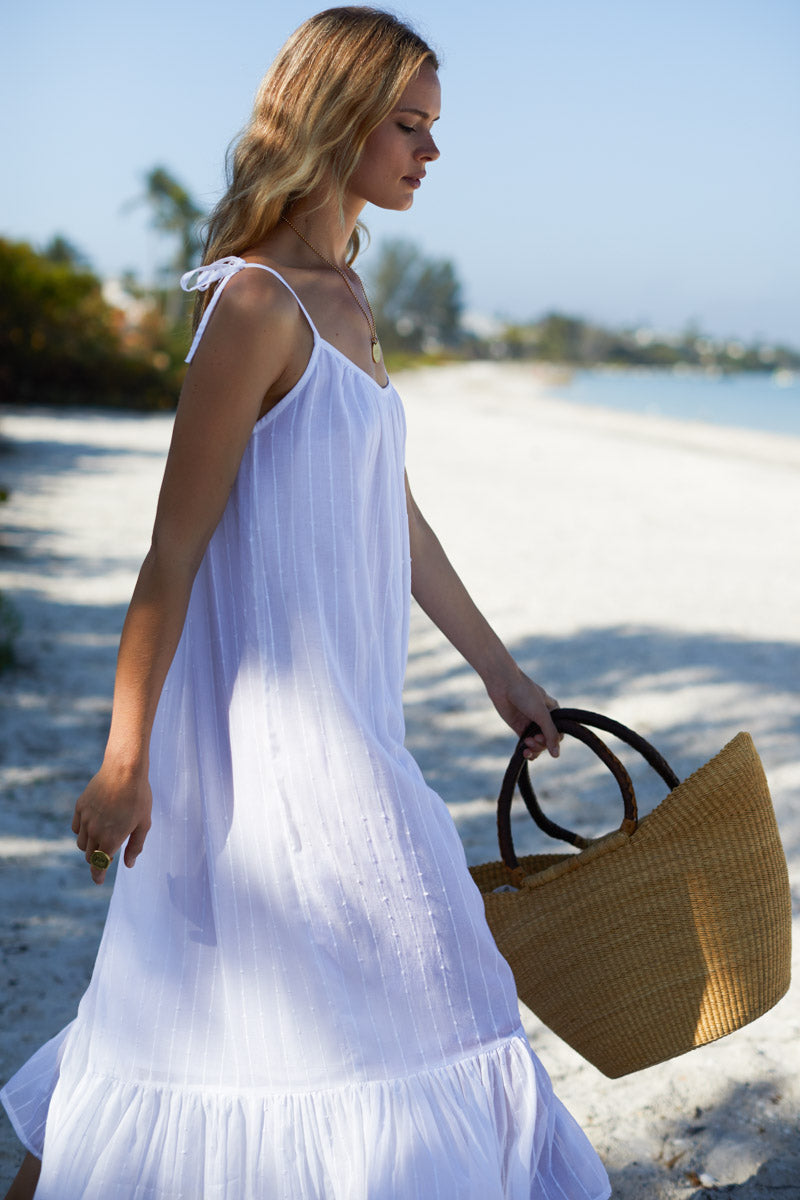 India Sundress - Dot Stripe White Organic