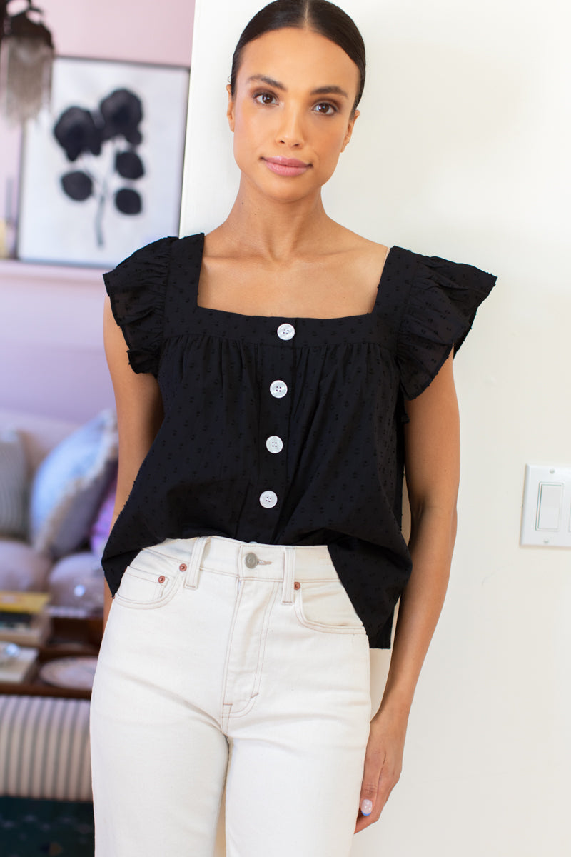 Laurent Flutter Top - Black Dots Organic