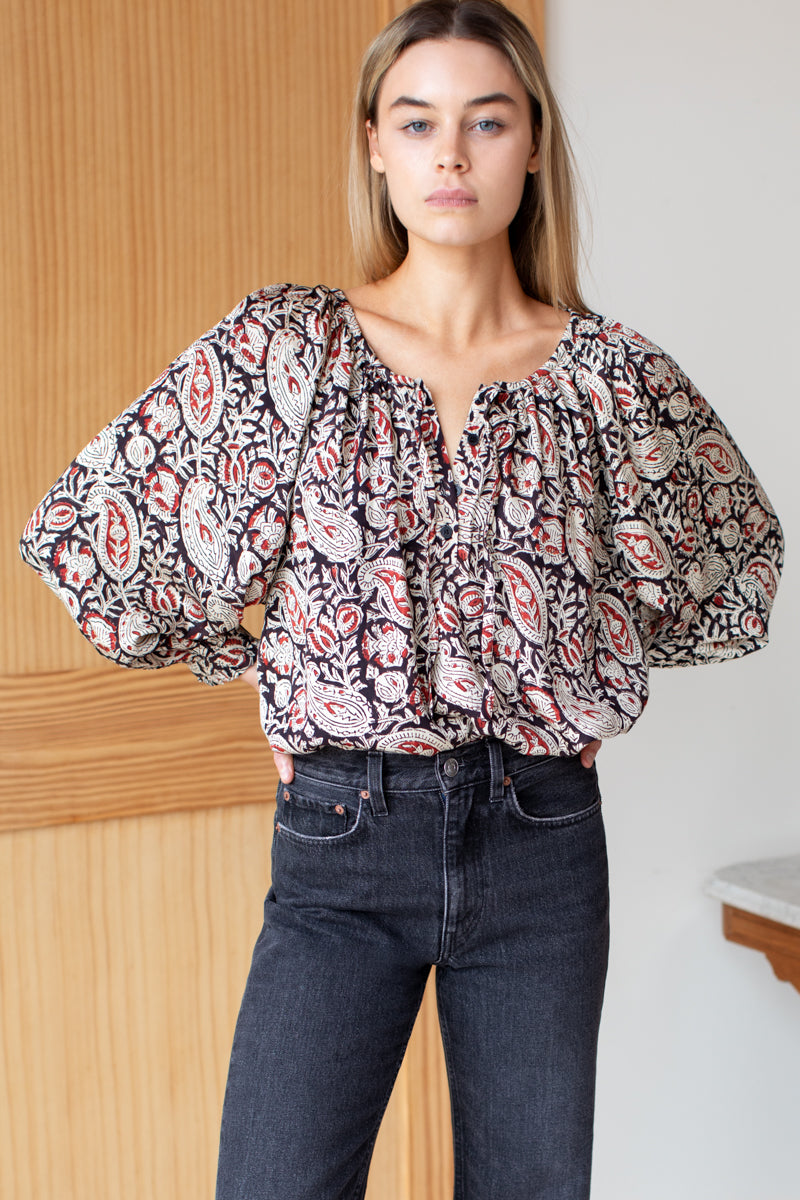 Lucy 2 Blouse - Paisley Black + Clay Organic