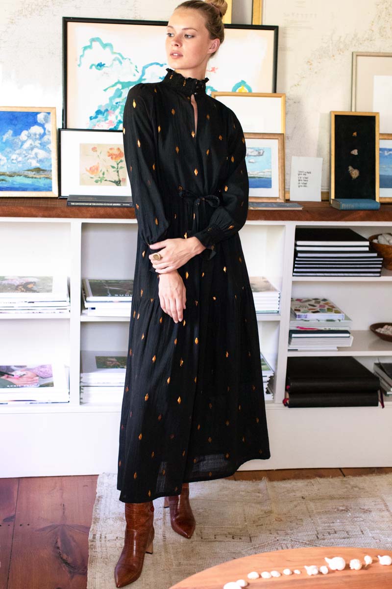 Lucybella Maxi Dress - Gold Leaf Black