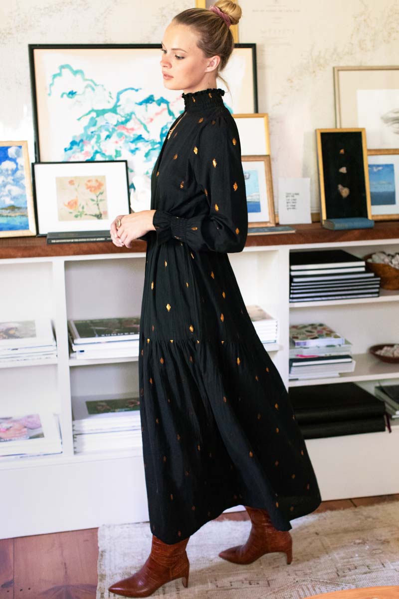 Lucybella Maxi Dress - Gold Leaf Black