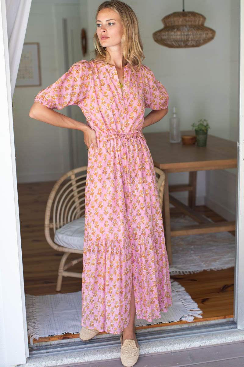 Lucy Dress - Little Marigolds Pink Organic