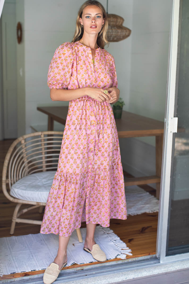 Lucy Dress - Little Marigolds Pink Organic