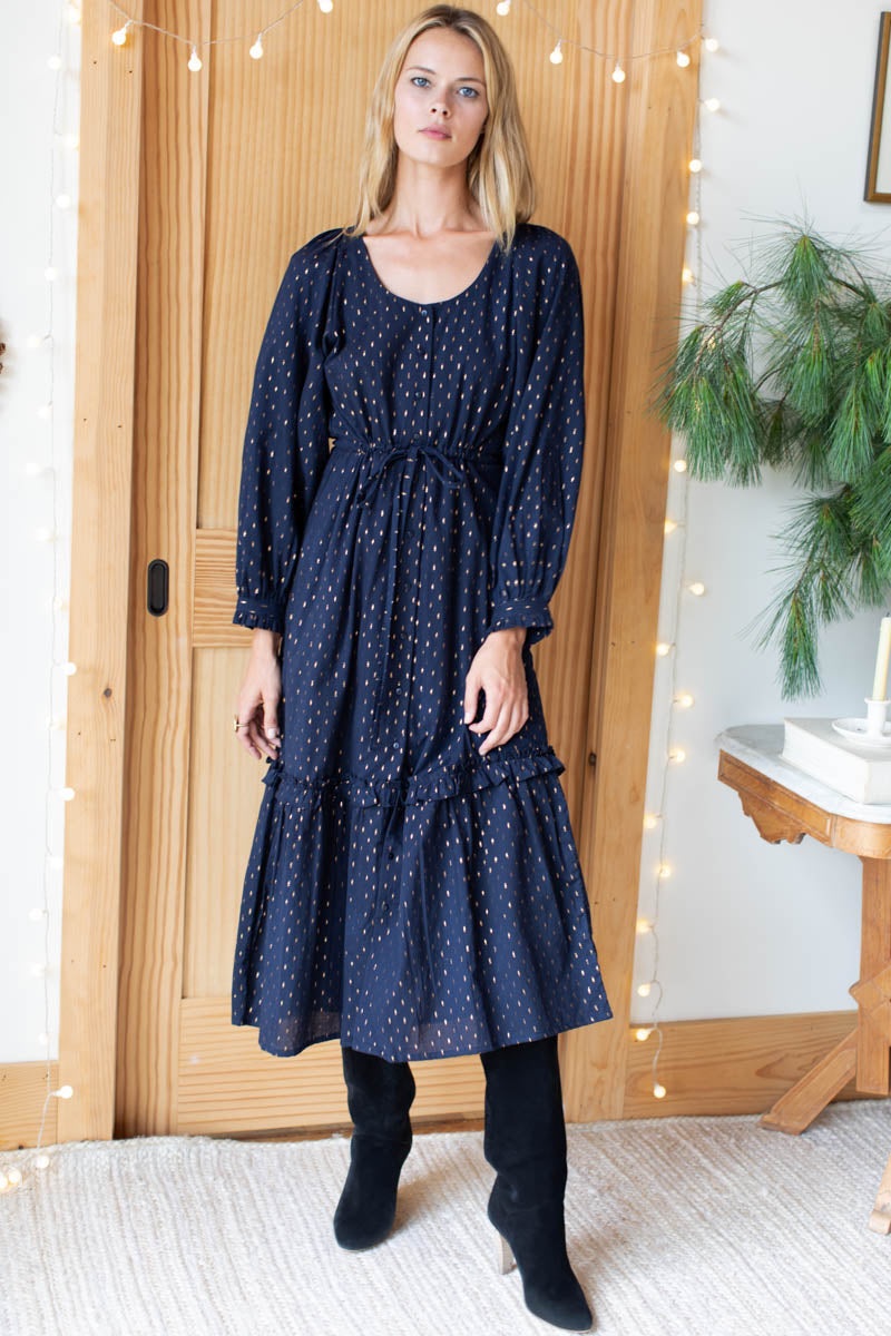 Lucy Lake Dress - Maritime Gold Dot Lurex