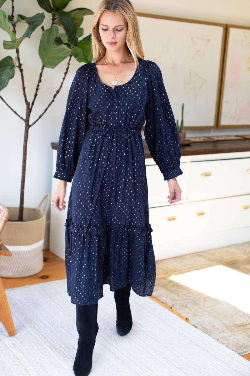 Lucy Lake Dress - Maritime Gold Dot Lurex