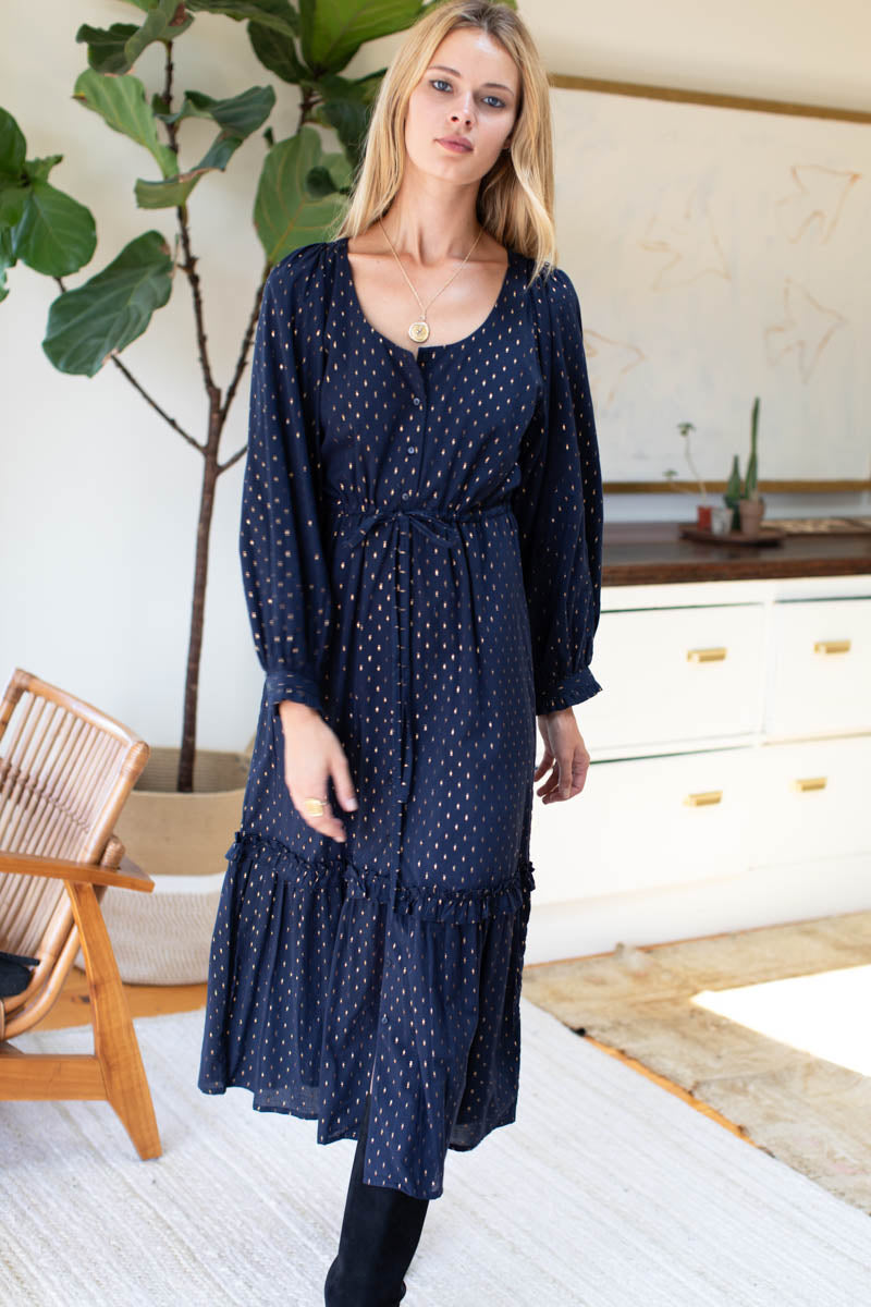 Lucy Lake Dress - Maritime Gold Dot Lurex - Emerson Fry