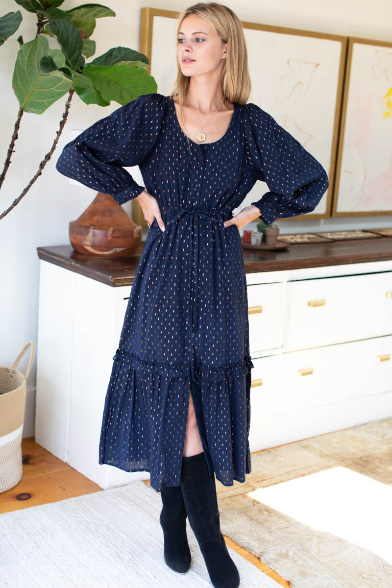 Lucy Lake Dress - Maritime Gold Dot Lurex