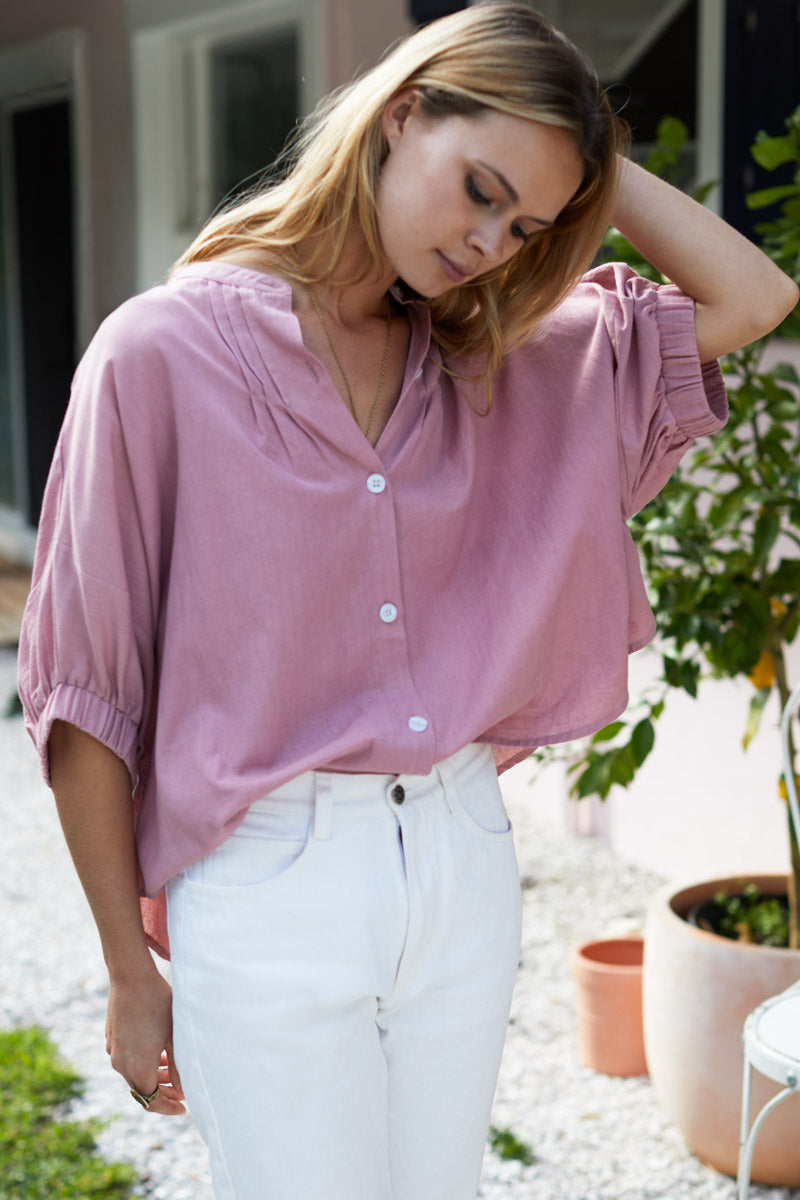 Mandarin Collar Top - Rose Organic