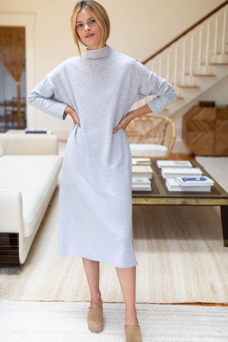 Midi Turtleneck Dress - Heather Grey Organic