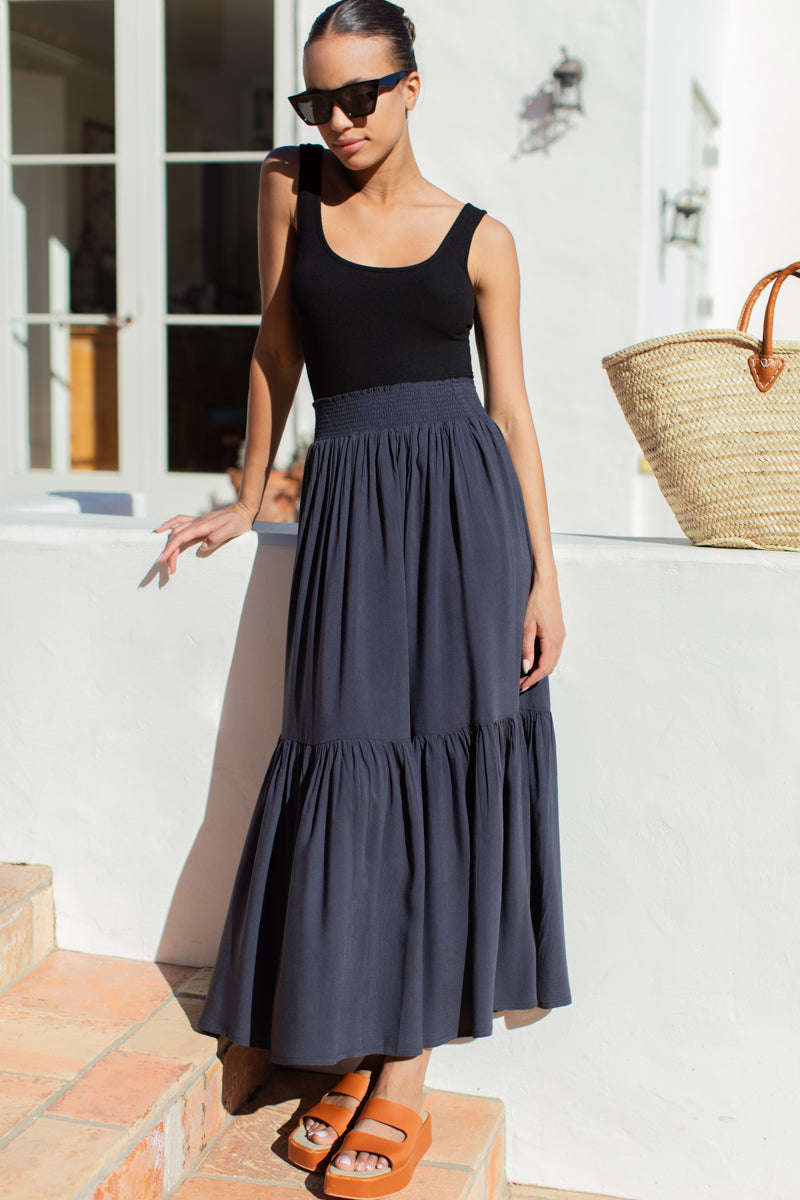 Shirred Skirt - Midnight