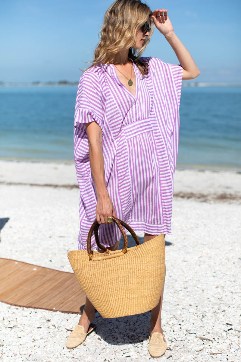 Emerson Short Caftan - Lavendula Stripe Organic