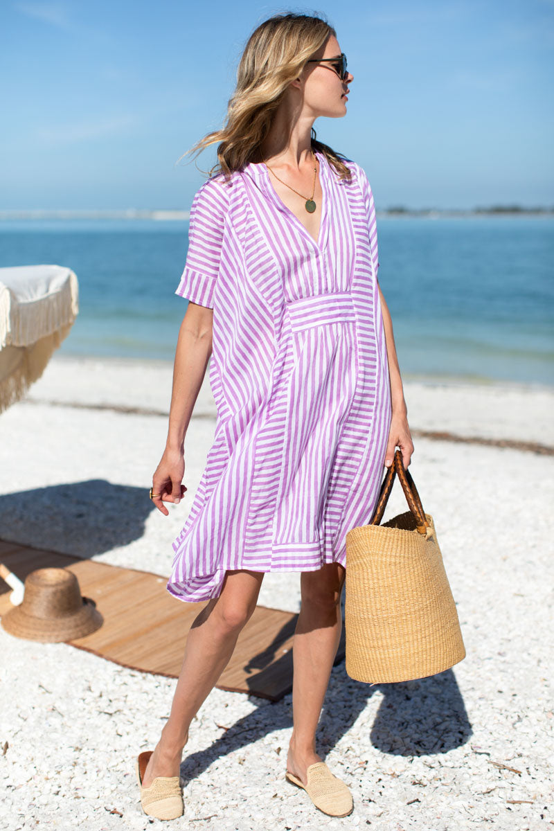 Emerson Short Caftan - Lavendula Stripe Organic