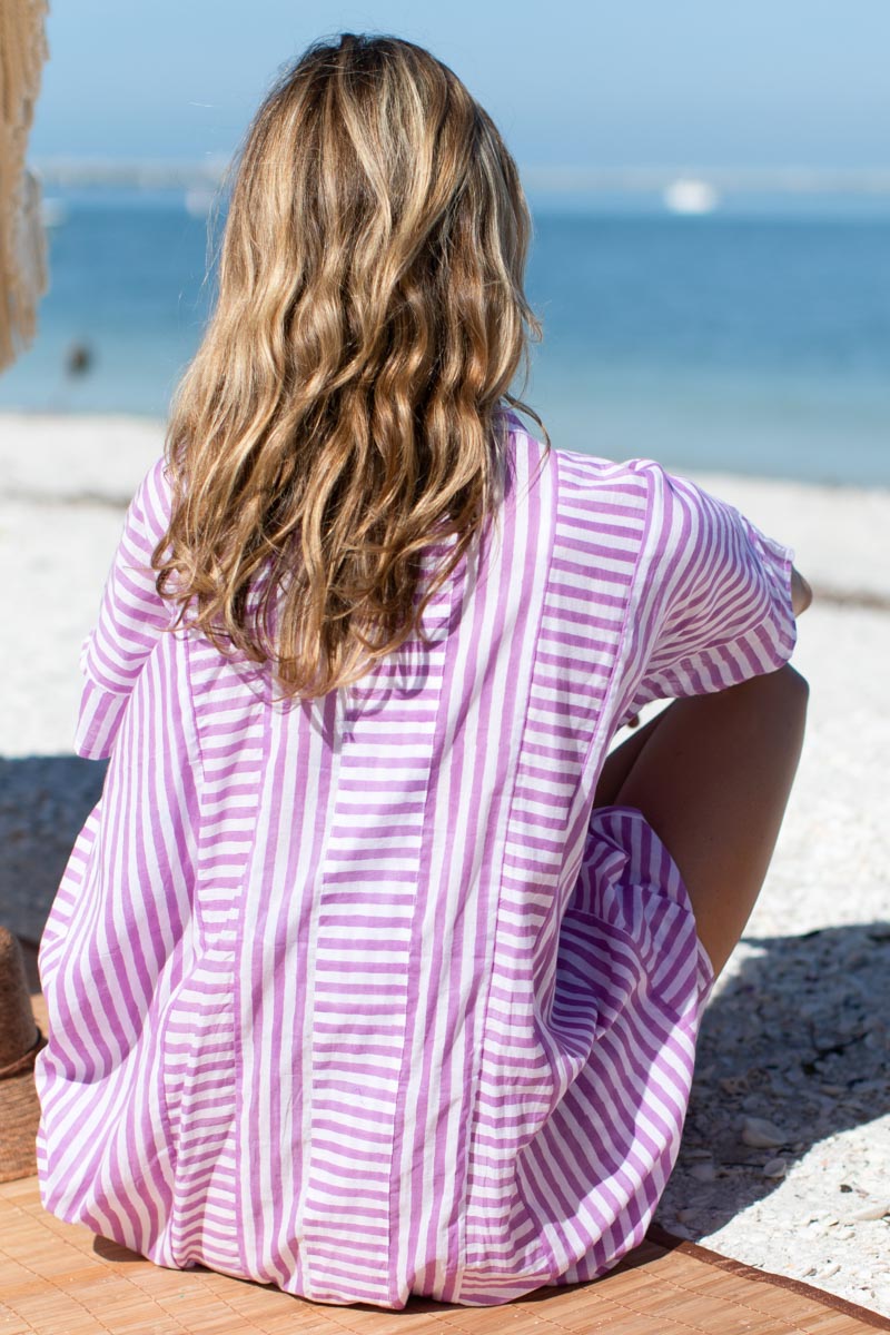 Emerson Short Caftan - Lavendula Stripe Organic