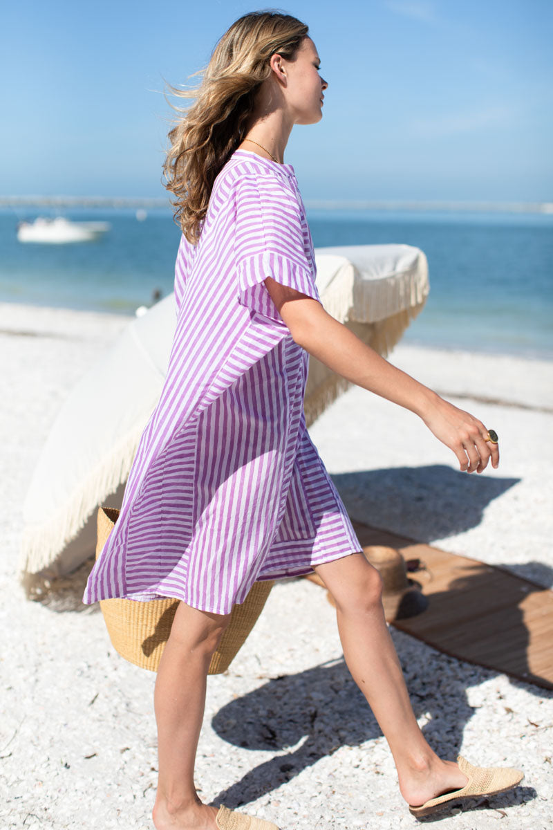 Emerson Short Caftan - Lavendula Stripe Organic