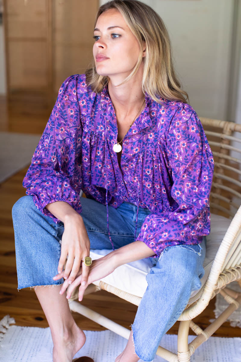 Emmaline Blouse - Violet Wildflower Organic