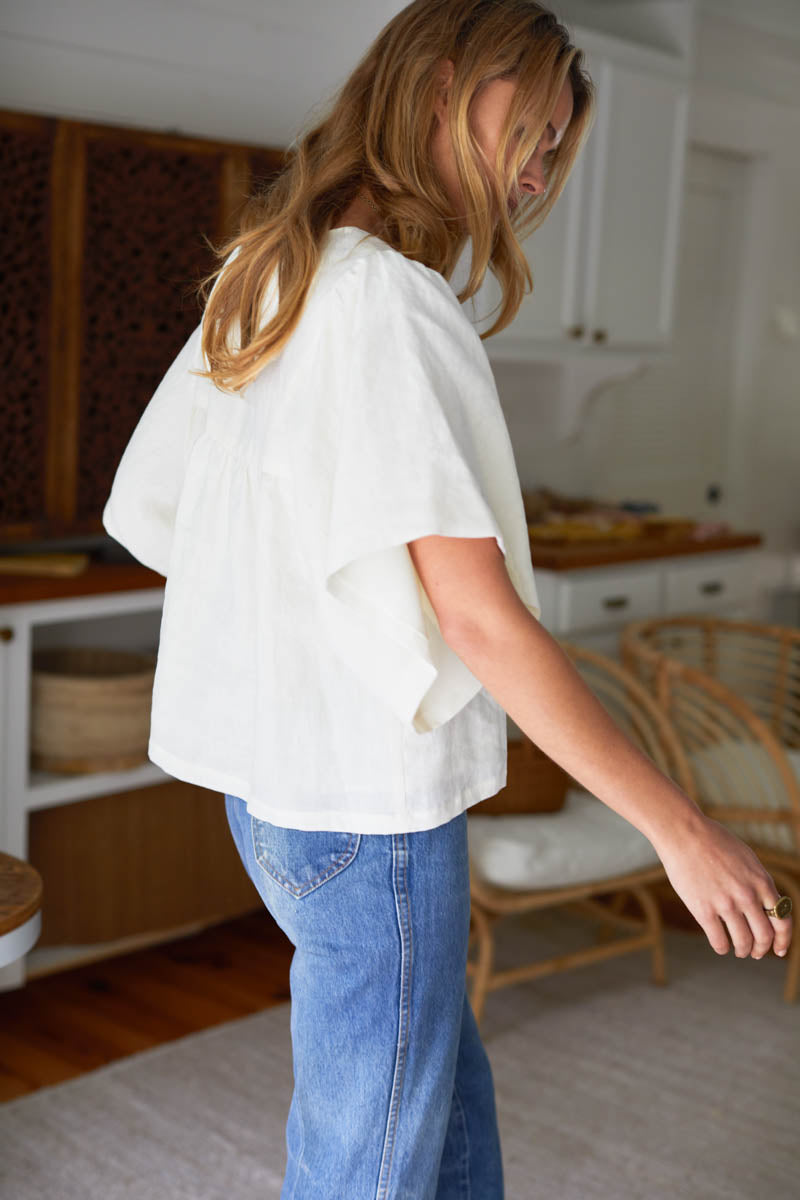 Marion Button Blouse - Salt Linen