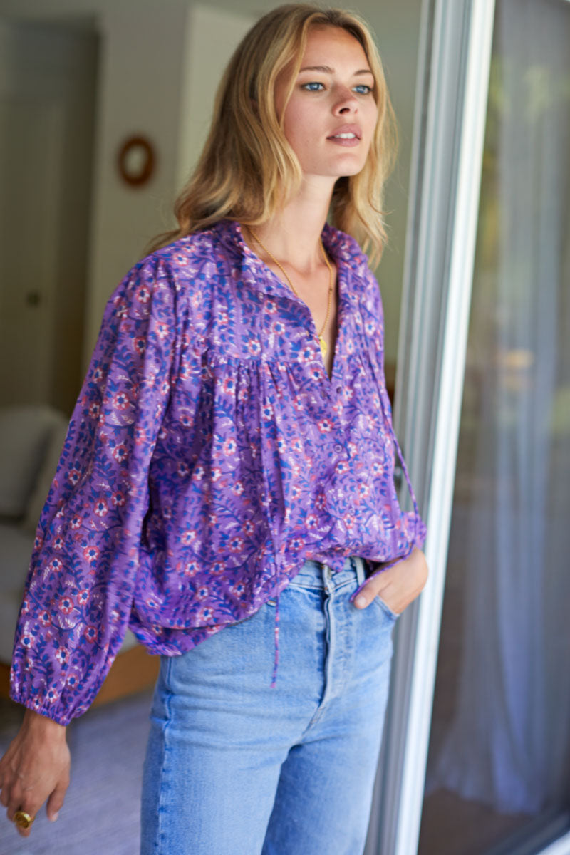 Emmaline Blouse - Violet Wildflower Organic