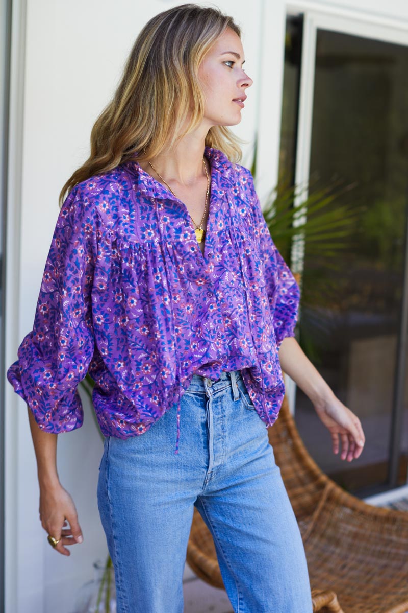 Emmaline Blouse - Violet Wildflower Organic