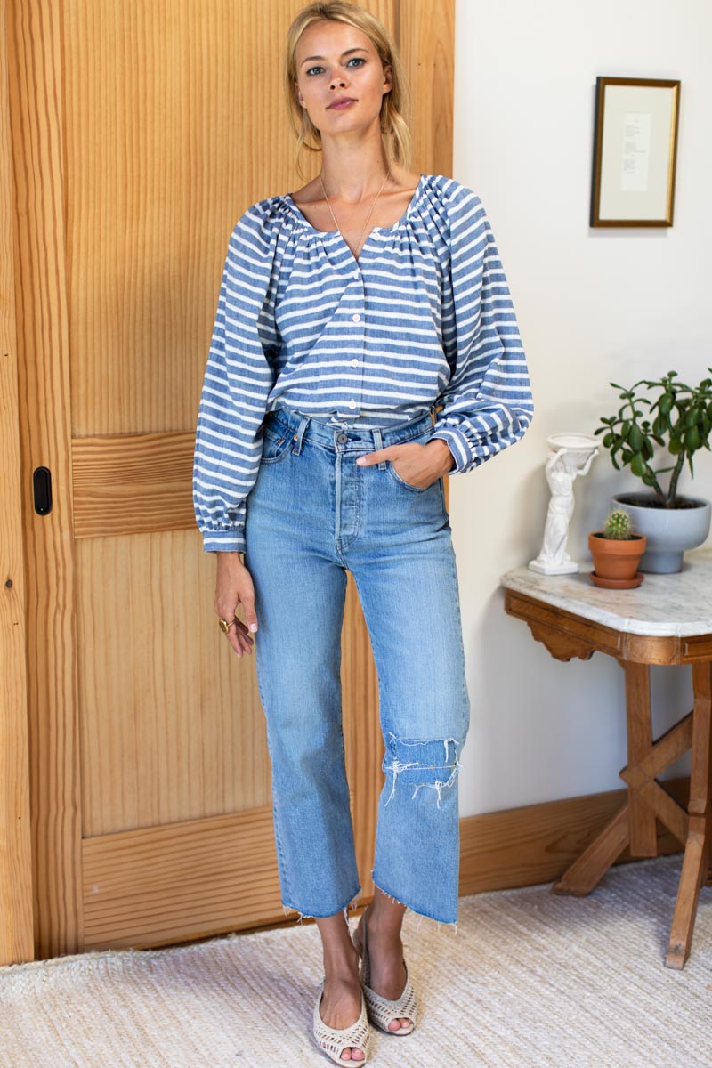 Frances Blouse - Blue + Ivory Sailor Stripe