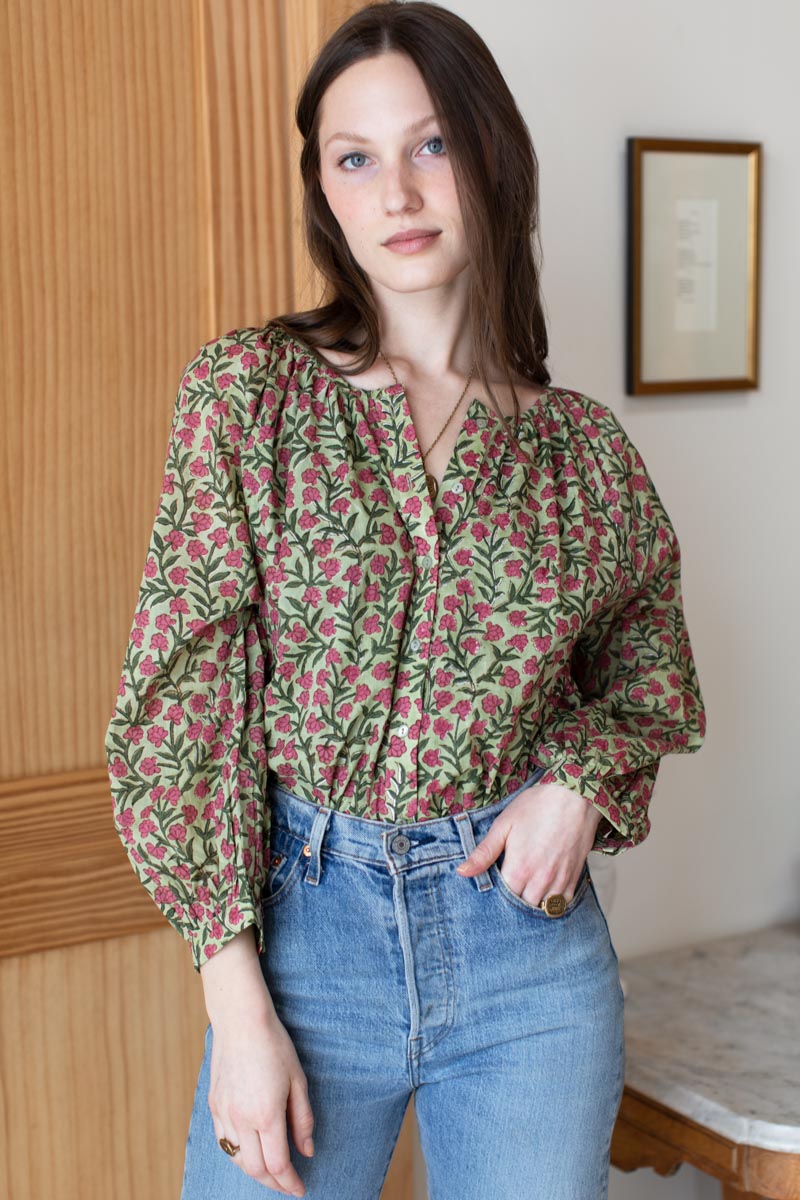 Frances Blouse - Garden Pink + Green Organic