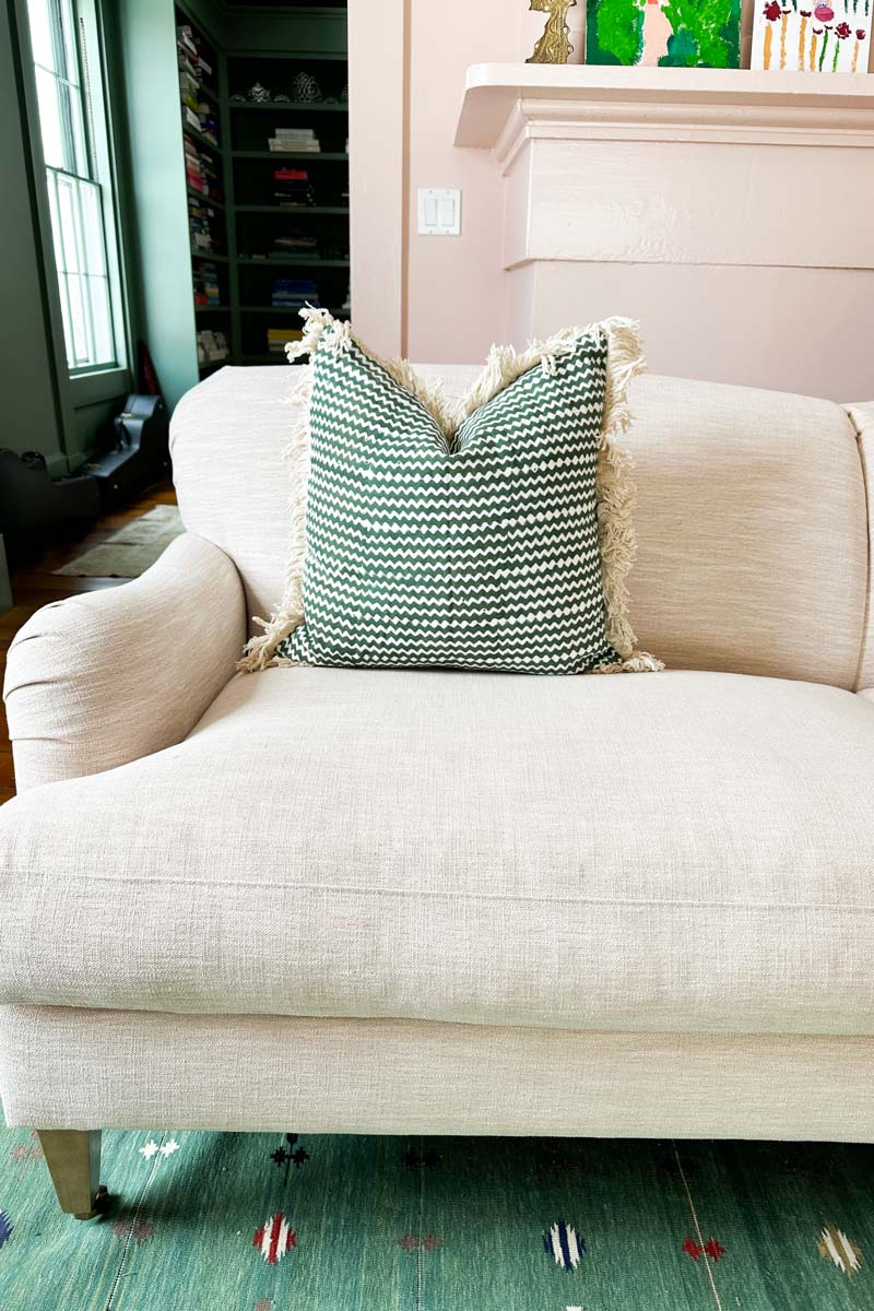 Handblock Pillow Cover - Zigzag Juniper Linen