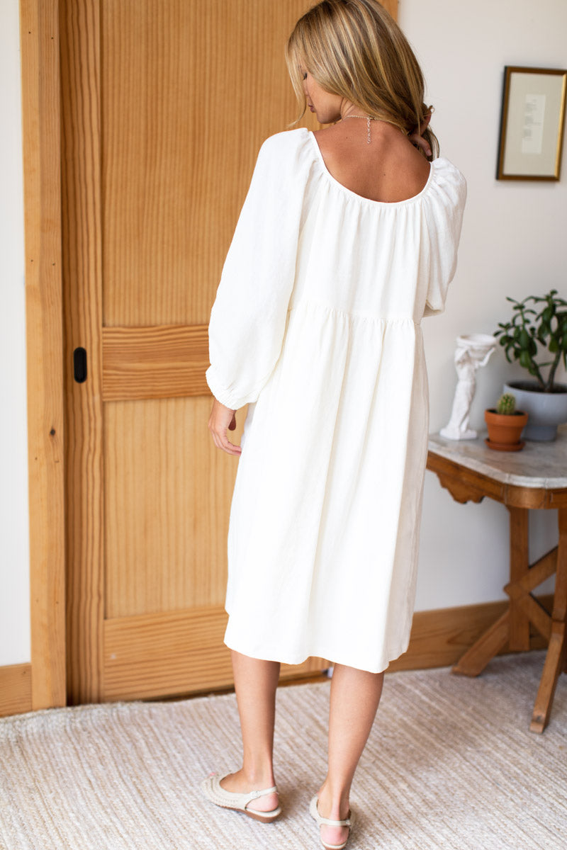 Jasmine Button Midi Dress - Salt Linen