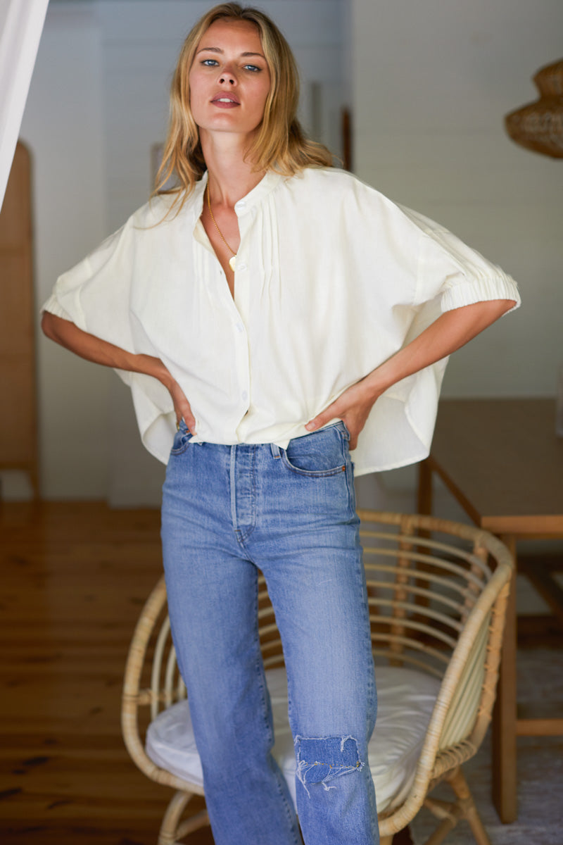 Mandarin Collar Top - Ivory Organic