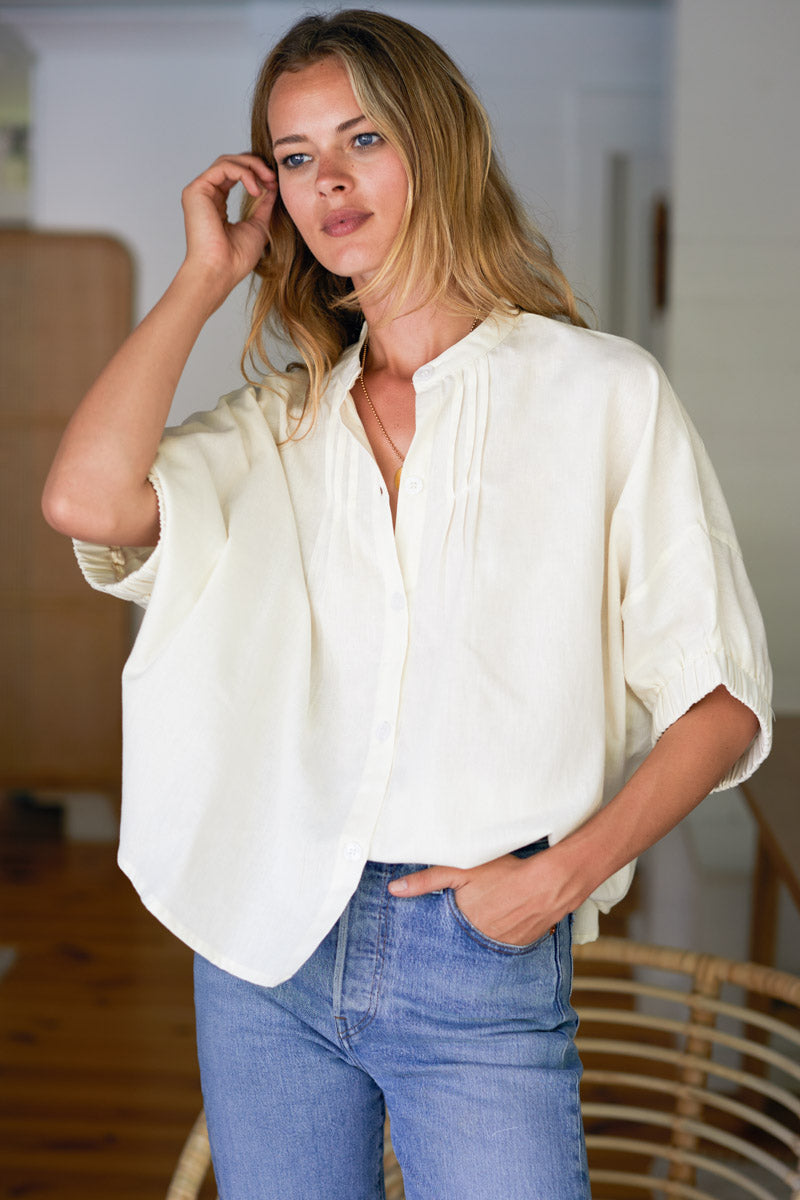 Mandarin Collar Top - Ivory Organic