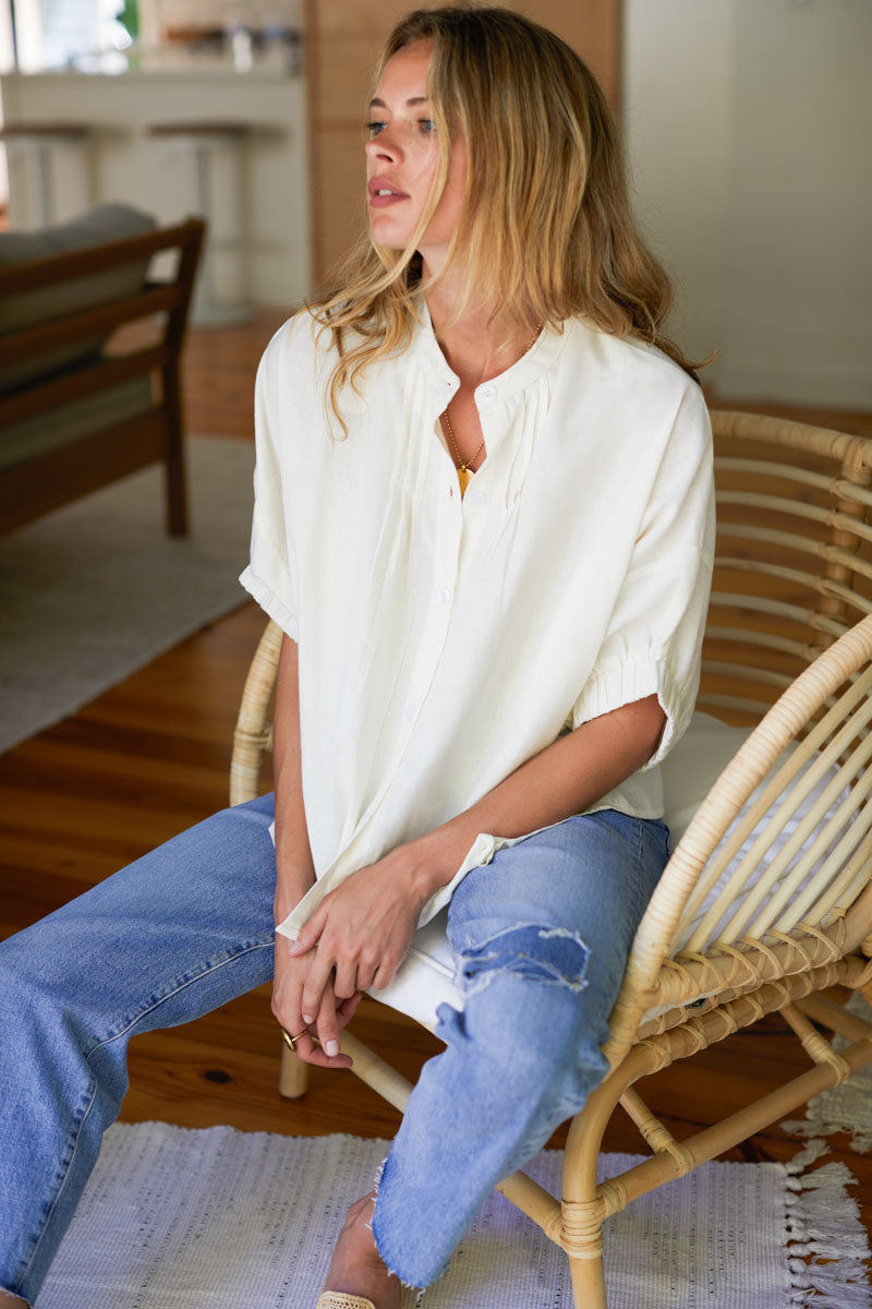 Mandarin Collar Top - Ivory Organic