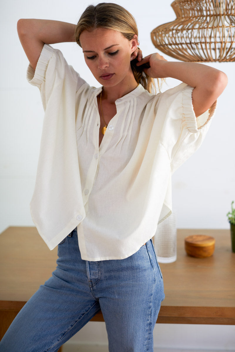 Mandarin Collar Top - Ivory Organic