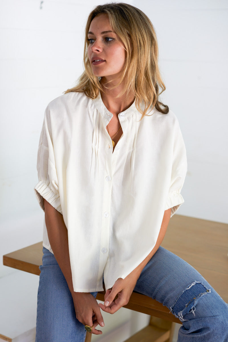 Mandarin Collar Top - Ivory Organic