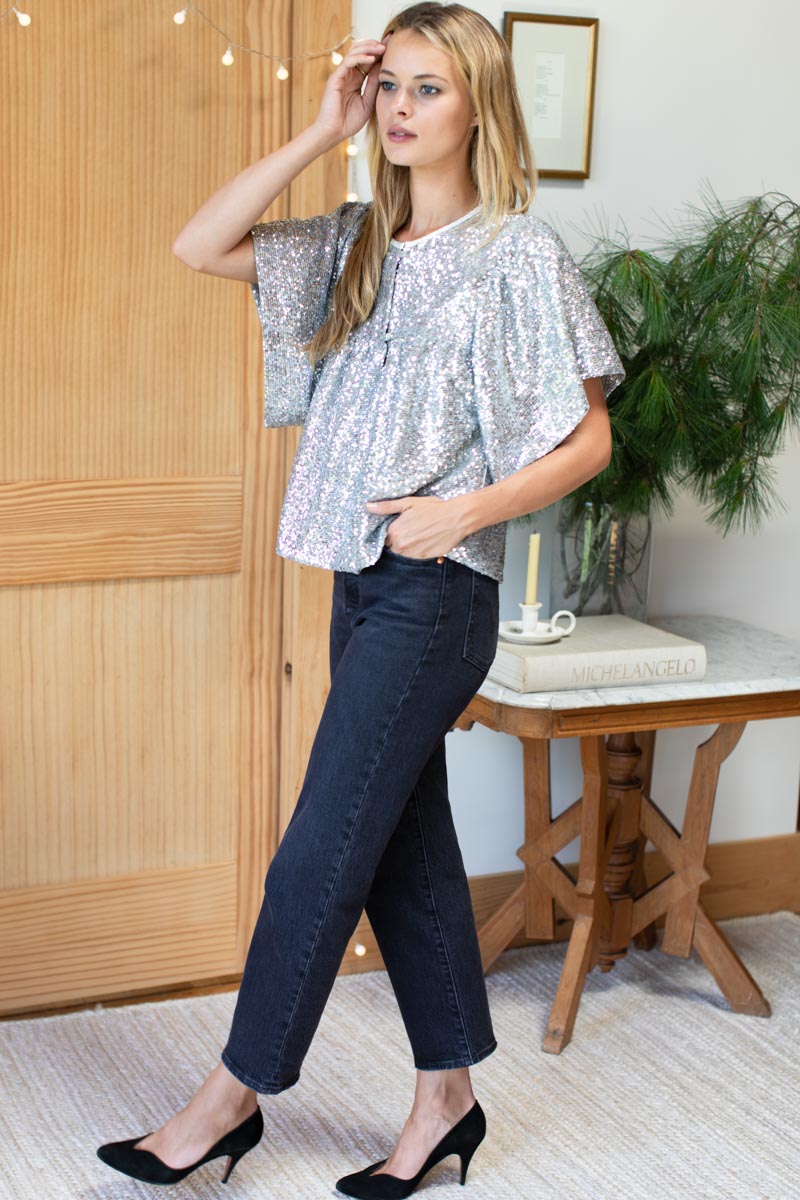 Marion Top - Silver Sequin