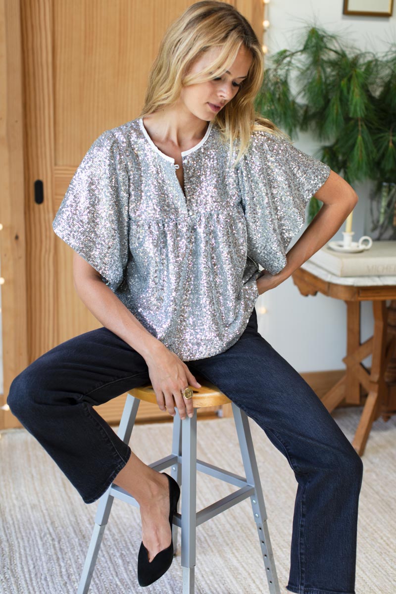 Marion Top - Silver Sequin