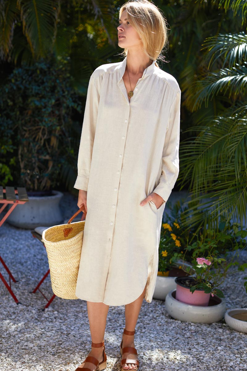 Midi Shirtdress - Almond Linen