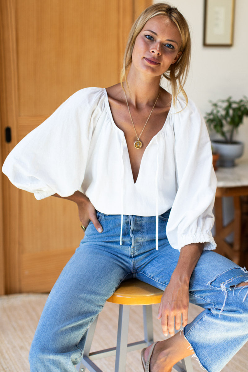 Rakel Keyhole Blouse - Salt Linen