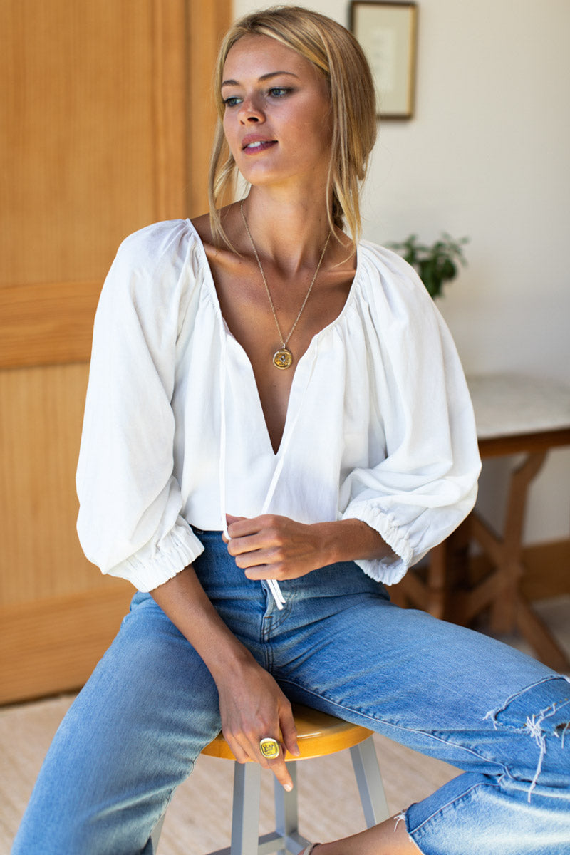 Rakel Keyhole Blouse - Salt Linen