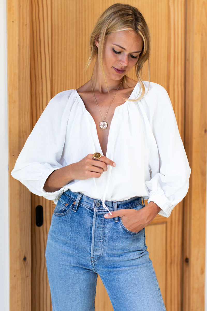 Rakel Keyhole Blouse - Salt Linen