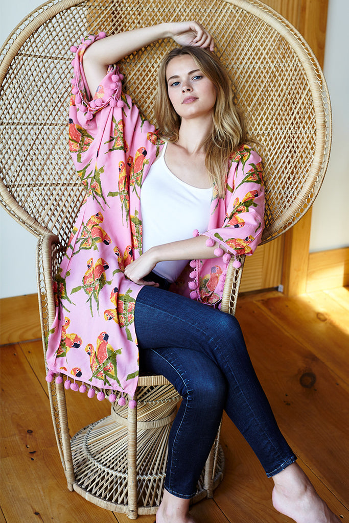 Pom Pom Kimono - Pink Fred Parrot - Emerson Fry