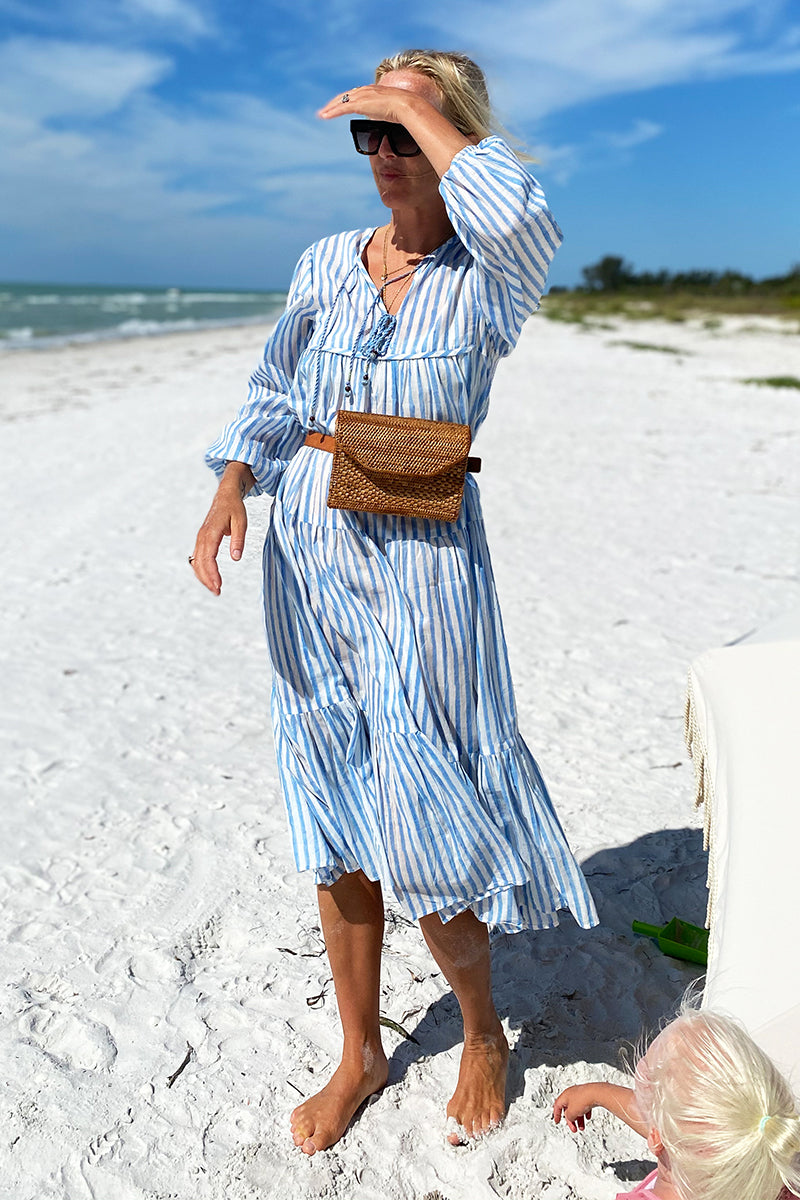 Heirloom Dress - Blue Hand Block Stripe Organic