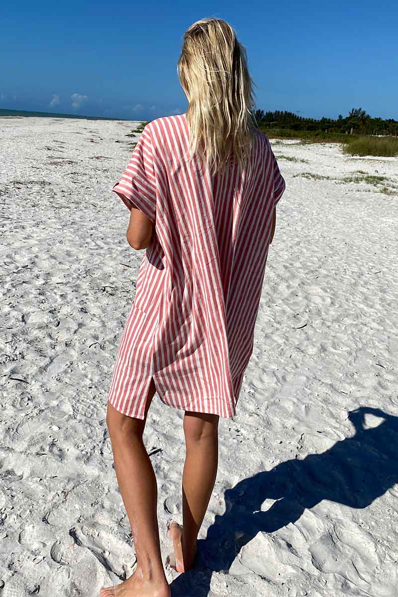 Baja Caftan - Muted Clay Stripe Organic