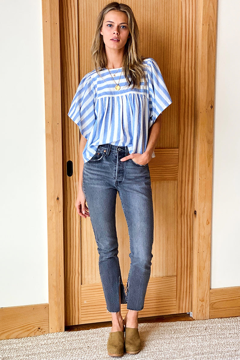 Basalie Top - Scallop Blue Stripe