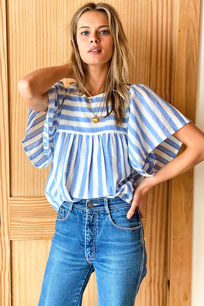 Basalie Top - Scallop Blue Stripe