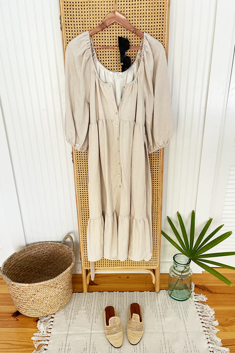 Bennie Midi Dress - Almond Linen