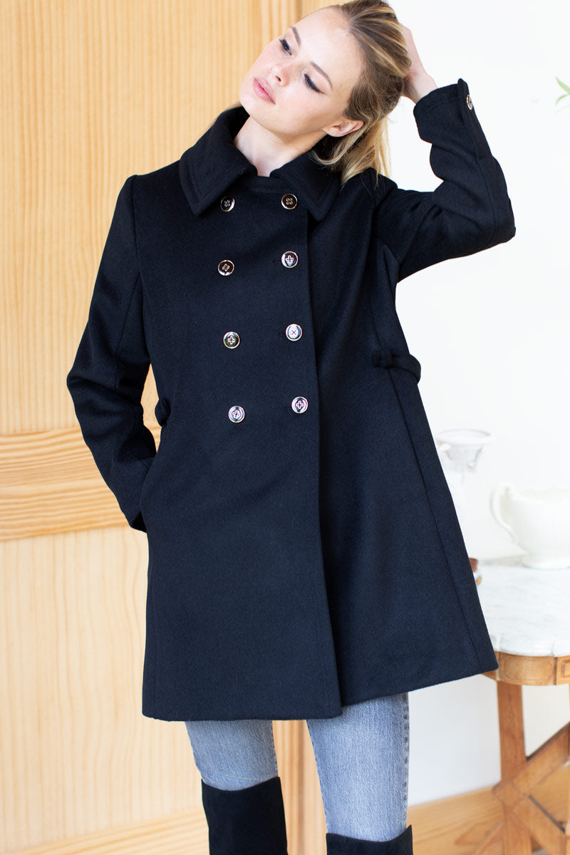 Bon Peacoat - Black Wool Cashmere